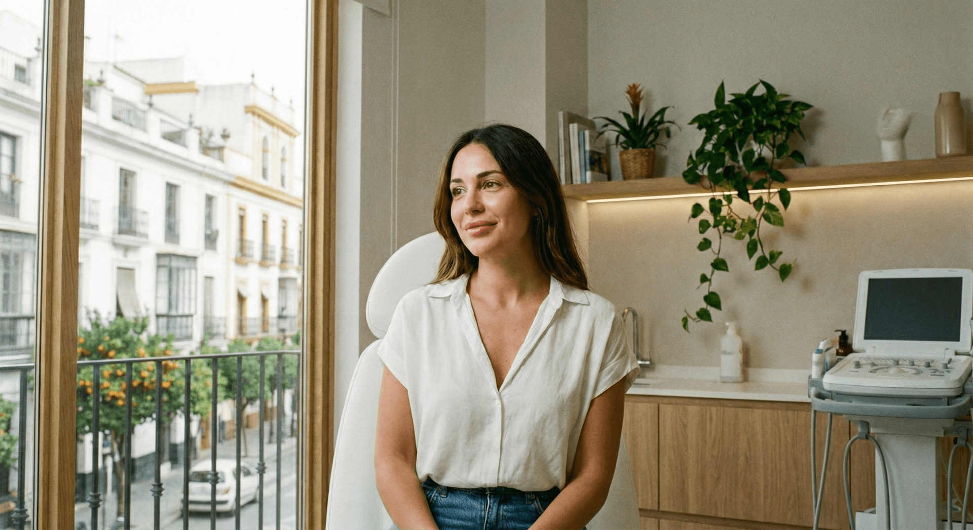 Paciente en consulta de medicina estética en Sevilla antes de tratamiento de aumento de labios