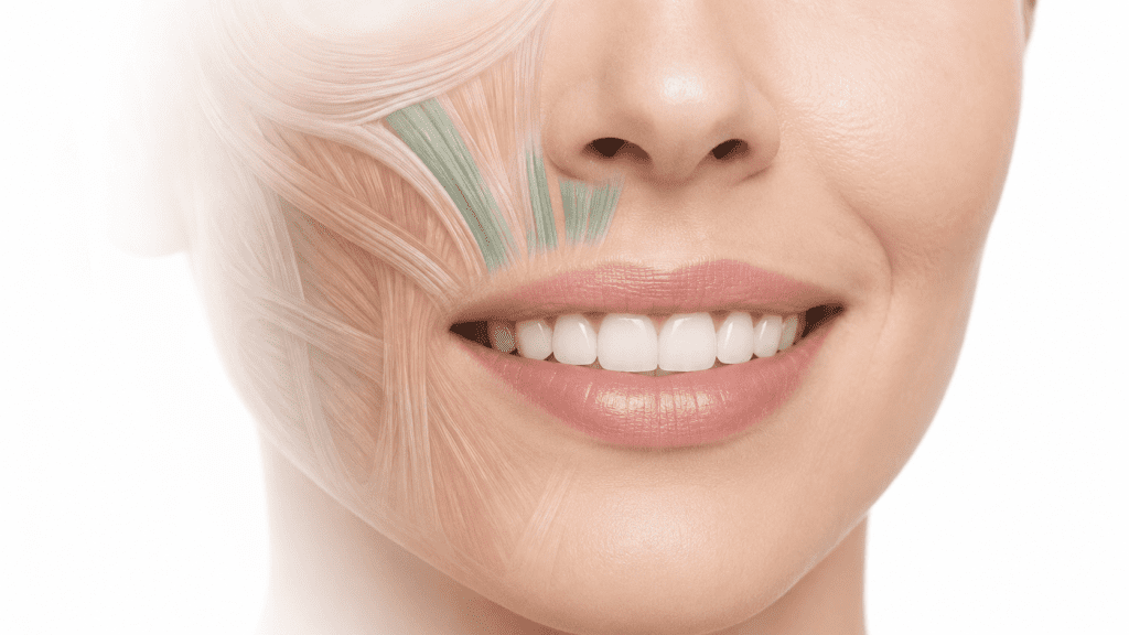 Ilustración del efecto de la toxina botulínica sobre el labio superior.