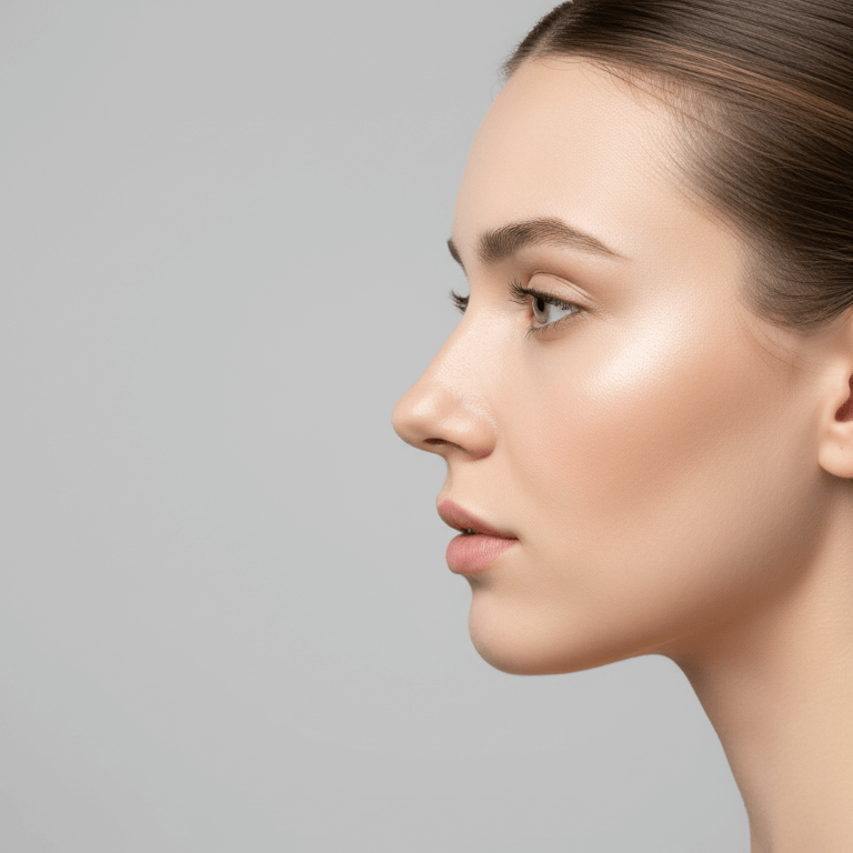 Perfil facial femenino mostrando proporción y armonía del rostro