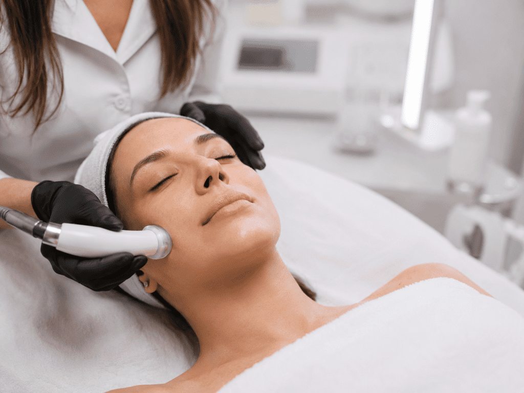 Paciente recibiendo un tratamiento facial no invasivo en una clínica estética