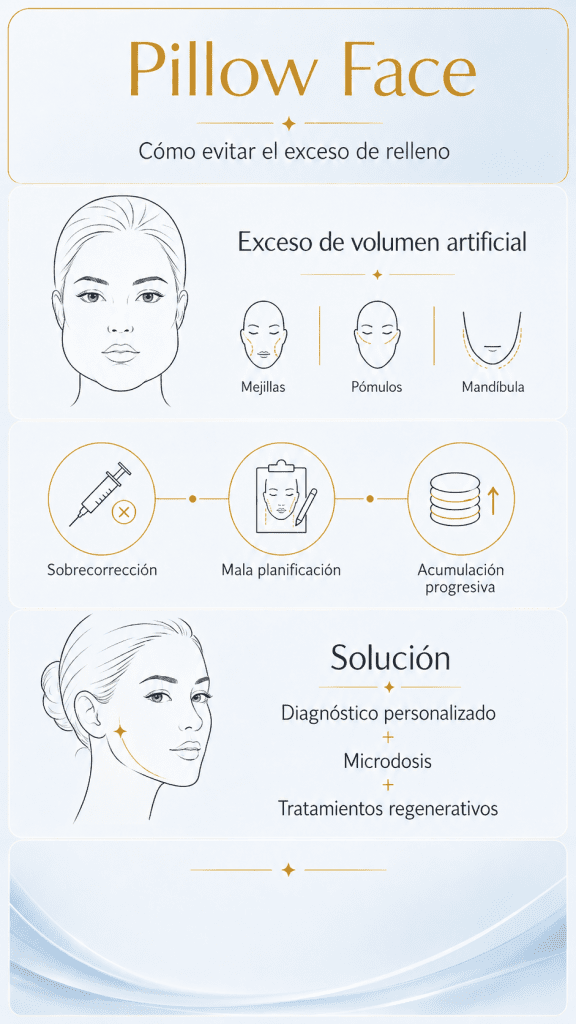 Infografía sobre pillow face y cómo evitar el exceso de relleno facial